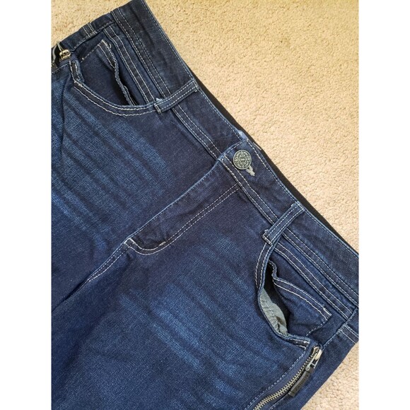 Democracy Ab Solution Stretch Sides Zipper Elastic Waist Taper Blue Jeans Sz 12 - Picture 7 of 13